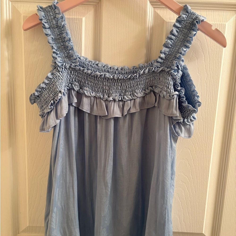 Anthropologie Blue Ruffled Smocked tank top